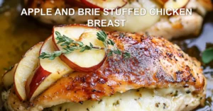 Best Apple and Brie Stuffed Chicken Breast Recipe APPLE AND BRIE STUFFED CHICKEN BREAST centered hero view, clean and uncluttered