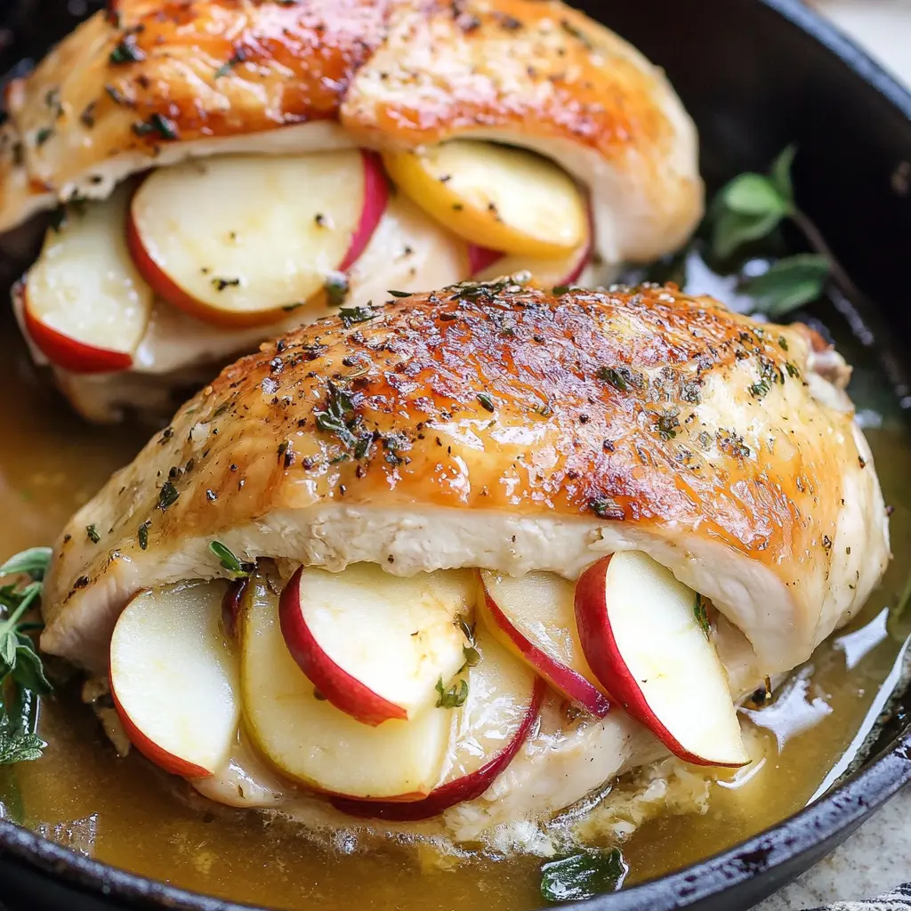 APPLE AND BRIE STUFFED CHICKEN BREAST centered hero view, clean and uncluttered