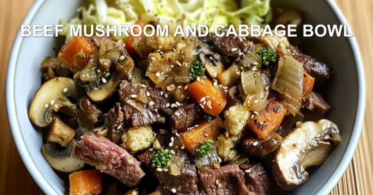 BEEF MUSHROOM AND CABBAGE BOWL centered hero view, clean and uncluttered