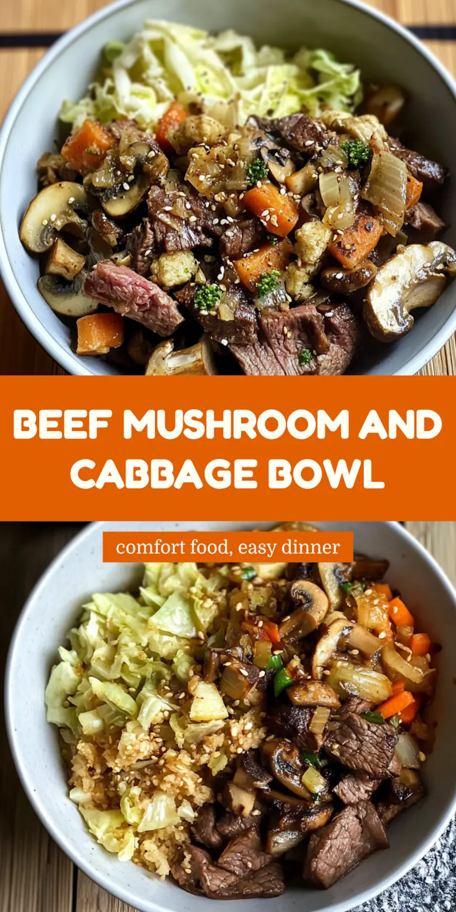 Beef Mushroom and Cabbage Bowl centered hero view, clean and uncluttered for pinning