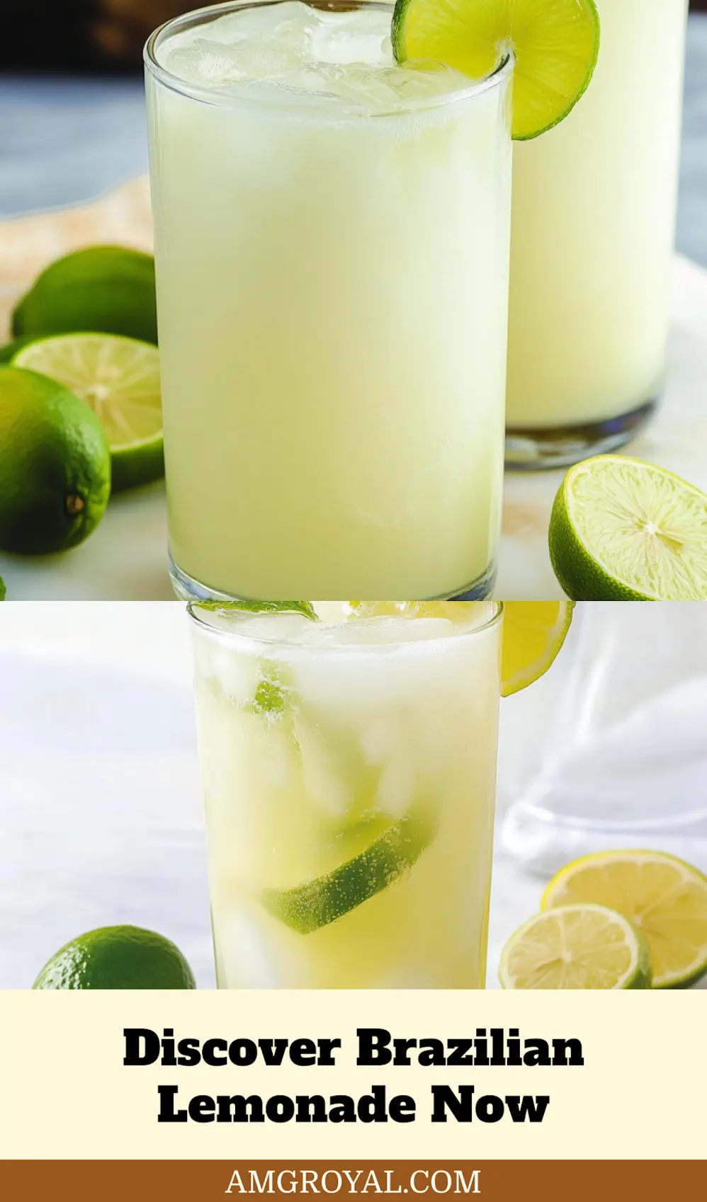 Glass of frothy Brazilian Lemonade, beautifully presented and refreshing