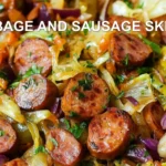 CABBAGE AND SAUSAGE SKILLET centered hero view, clean and uncluttered
