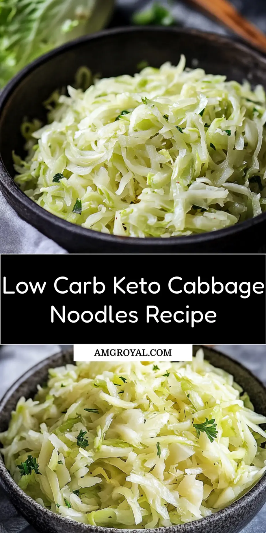 Low carb keto cabbage noodles plated and centered, clean presentation