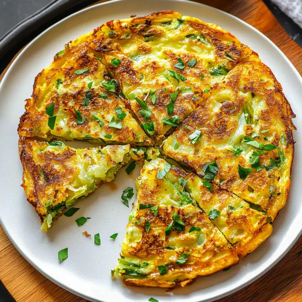 Golden crispy cabbage pancake on a white plate