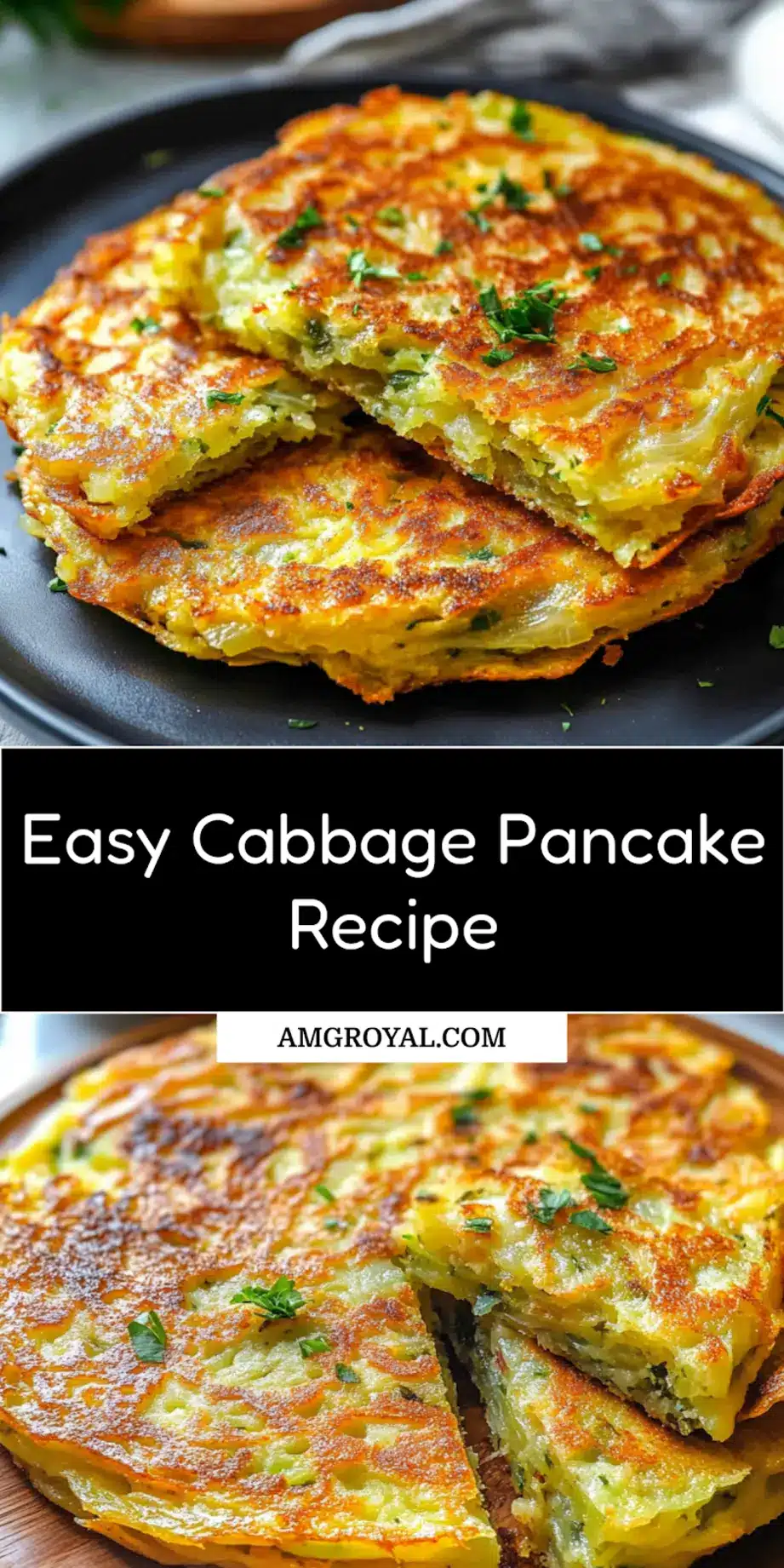 Golden crispy cabbage pancake ready to serve