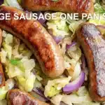 CABBAGE SAUSAGE ONE PAN SKILLET centered hero view, clean and uncluttered