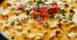 CHEESY ROTEL RANCH QUESO centered hero view, clean and uncluttered