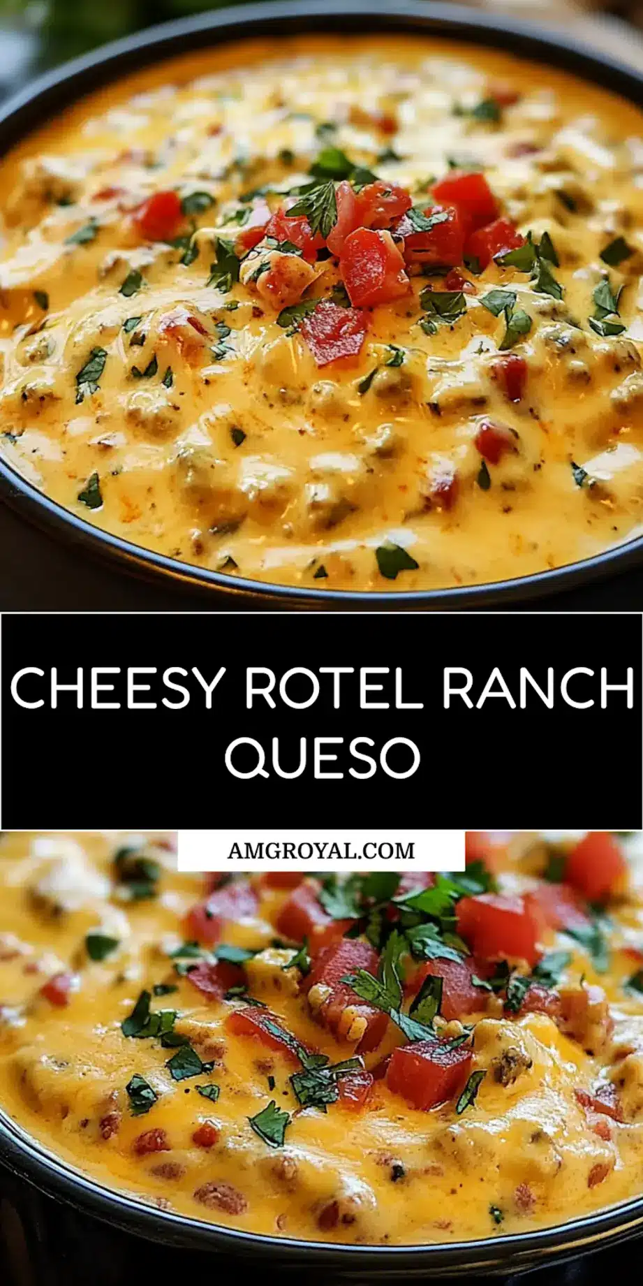 Cheesy Rotel Ranch Queso in a bowl, clean and uncluttered hero view