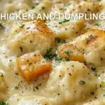 CHICKEN AND DUMPLINGS centered hero view, clean and uncluttered