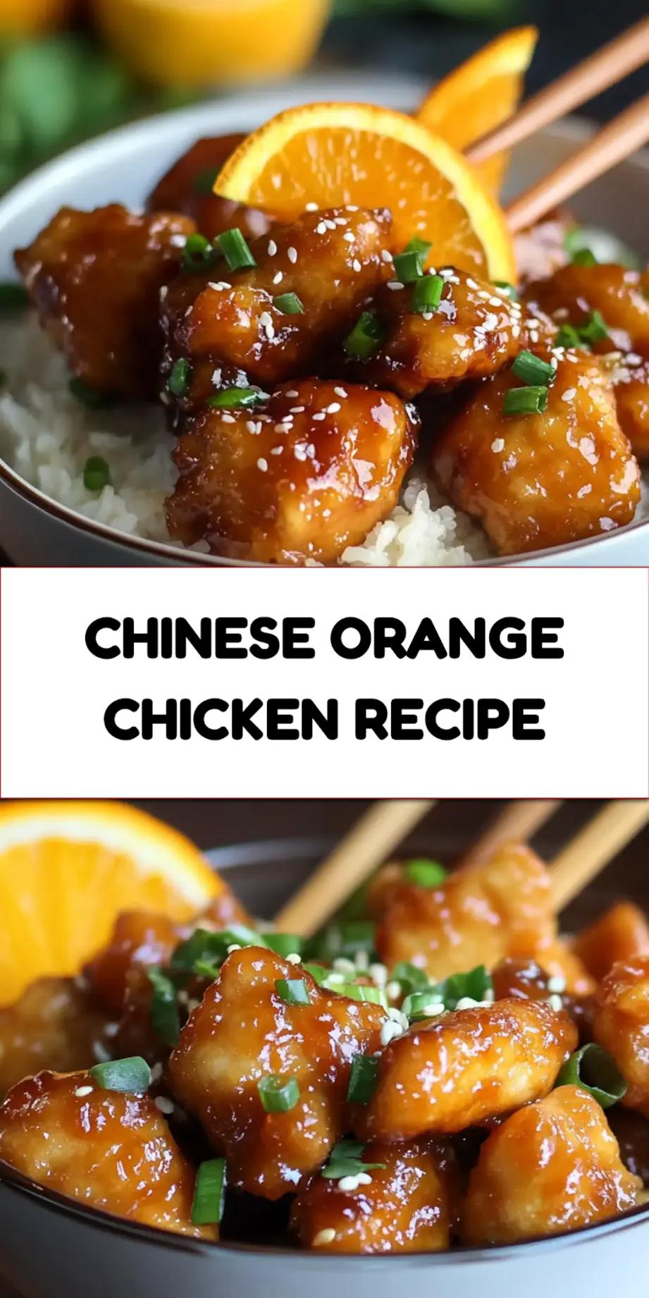 Chinese Orange Chicken recipe close-up showing the crispy golden coating and sticky sauce
