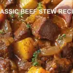 CLASSIC BEEF STEW RECIPE centered hero view, clean and uncluttered