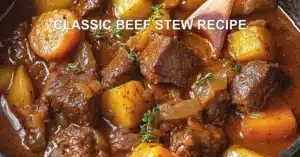 CLASSIC BEEF STEW RECIPE centered hero view, clean and uncluttered