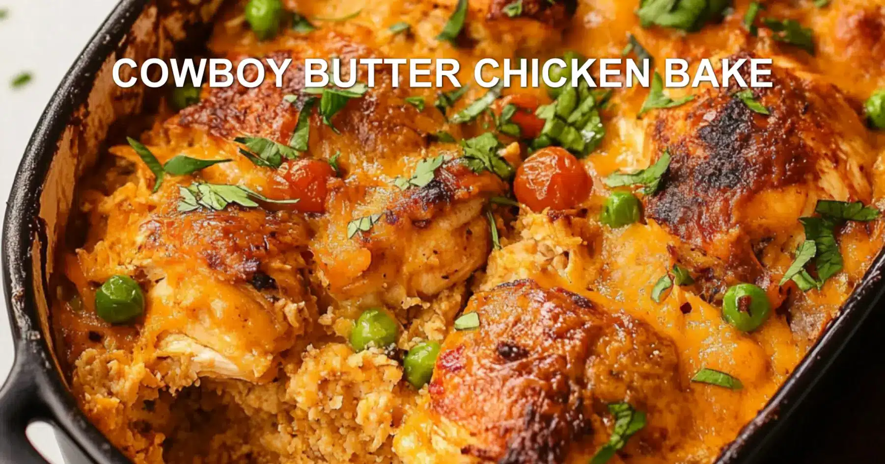 COWBOY BUTTER CHICKEN BAKE centered hero view, clean and uncluttered