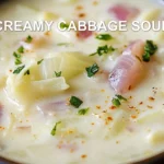 CREAMY CABBAGE SOUP centered hero view, clean and uncluttered