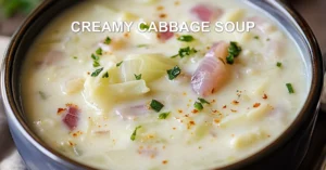 Creamy Cabbage Soup: Easy Delicious Comfort Recipe CREAMY CABBAGE SOUP centered hero view, clean and uncluttered
