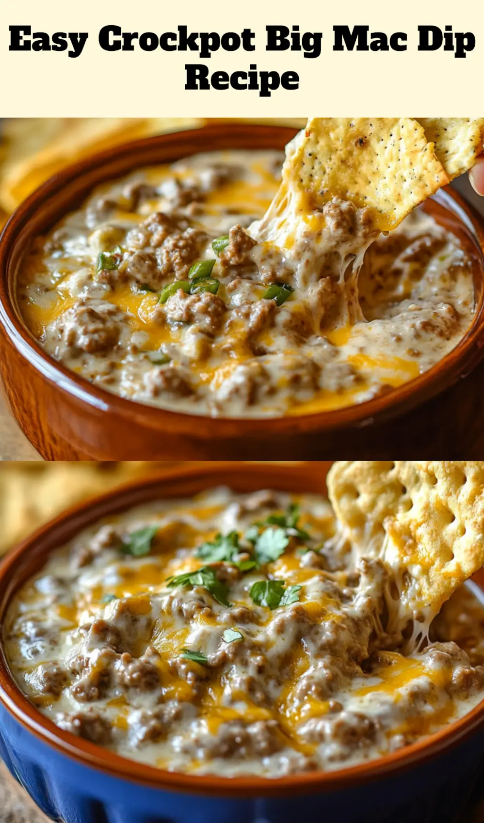 Crockpot Big Mac Dip - Irresistibly Easy and Delicious Recipe 7 Crockpot Big Mac Dip served in a bowl with chips on the side