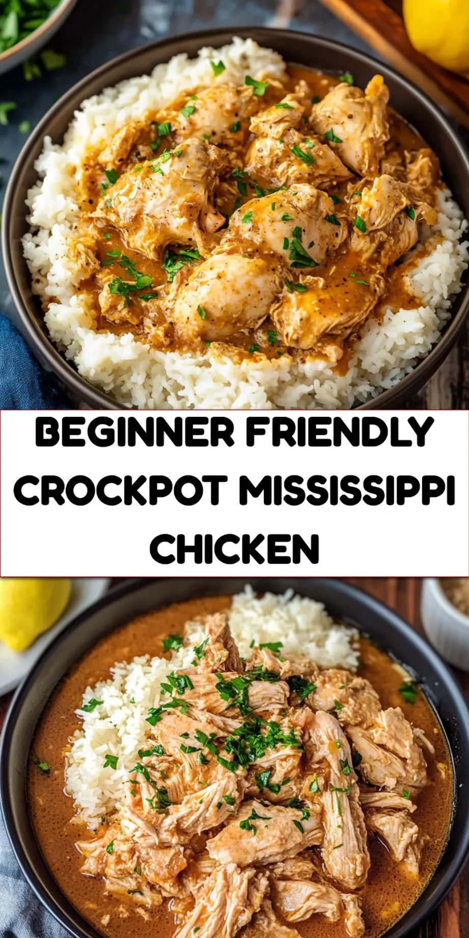 CROCKPOT MISSISSIPPI CHICKEN centered hero view, clean and uncluttered_pin