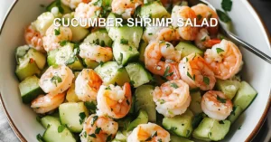 CUCUMBER SHRIMP SALAD centered hero view, clean and uncluttered