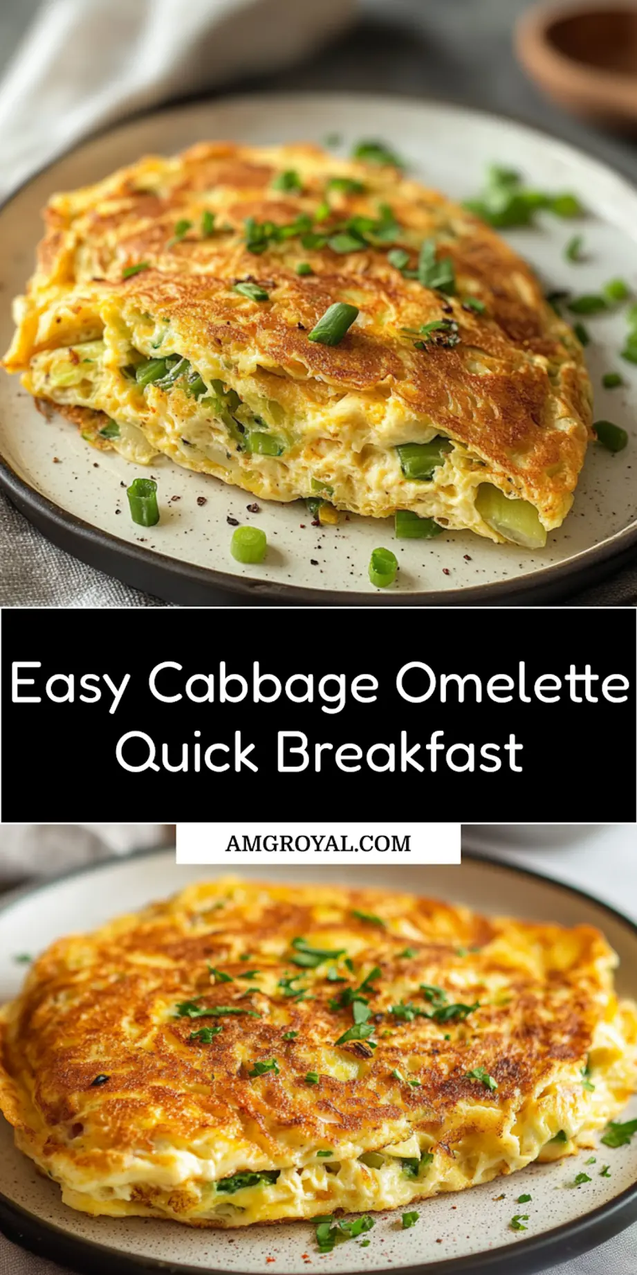 EASY CABBAGE OMELETTE centered hero view, clean and uncluttered