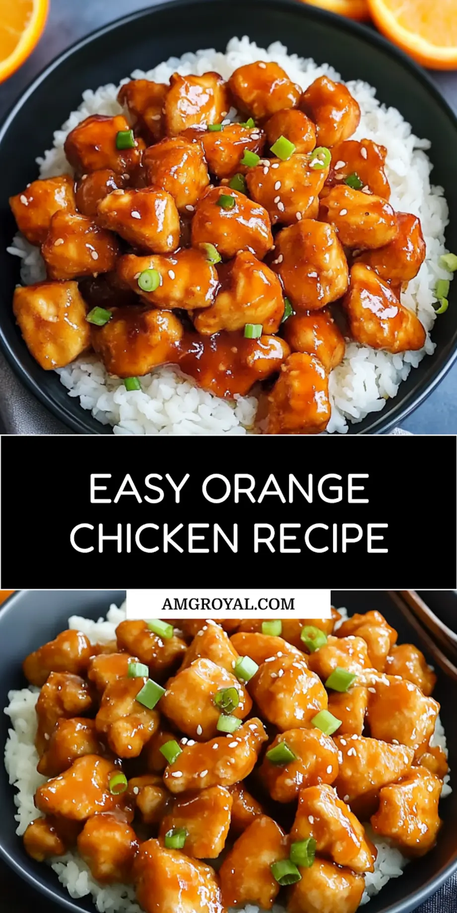 Easy Orange Chicken Recipe in 20 Minutes 7 Easy orange chicken recipe pin image with glossy sauce
