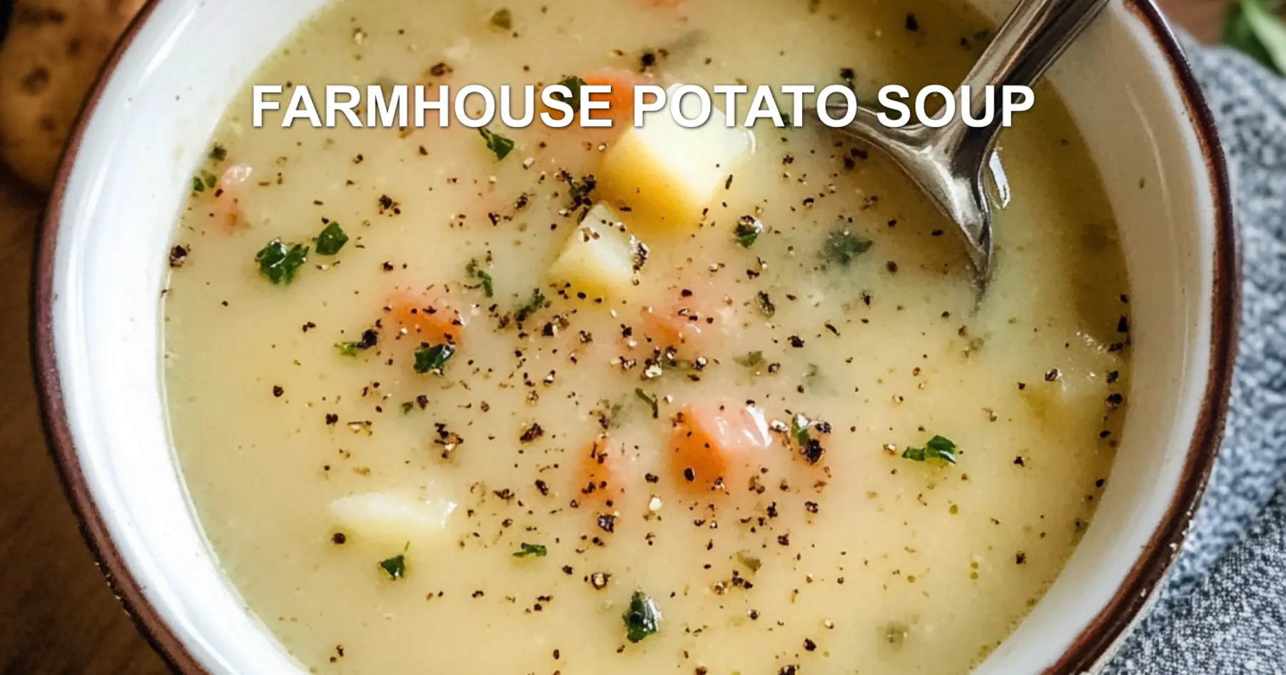 FARMHOUSE POTATO SOUP centered hero view, clean and uncluttered