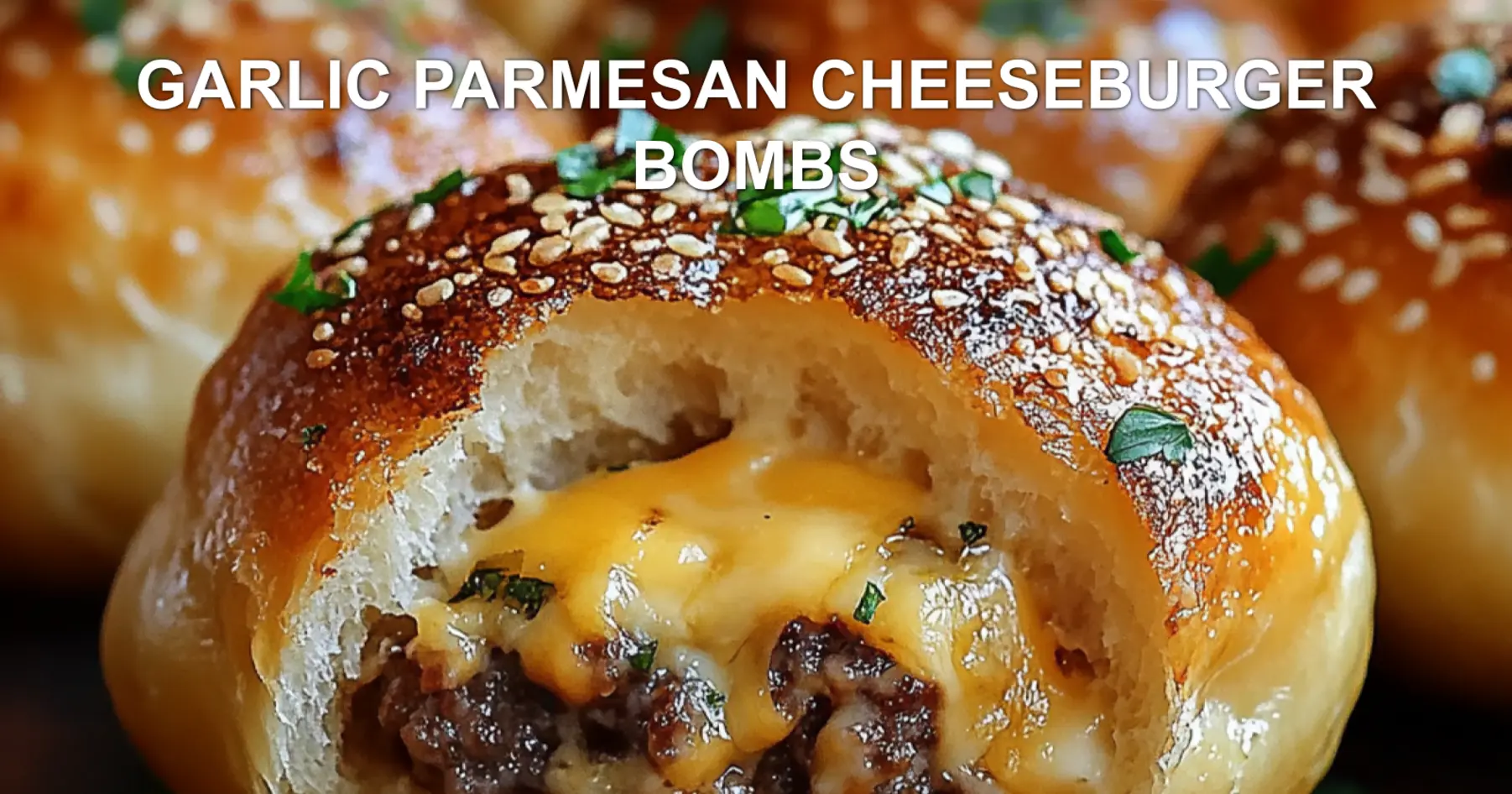 GARLIC PARMESAN CHEESEBURGER BOMBS centered hero view, clean and uncluttered