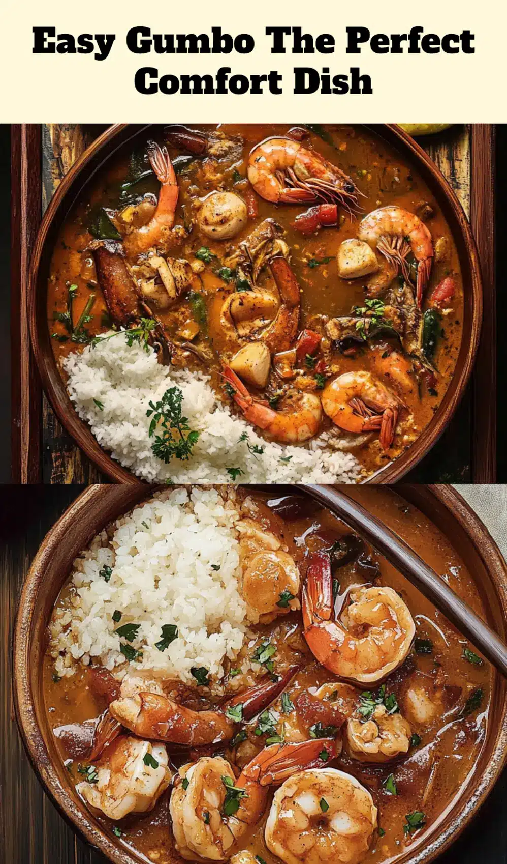 Perfectly cooked gumbo served in a large bowl