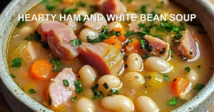HEARTY HAM AND WHITE BEAN SOUP centered hero view, clean and uncluttered