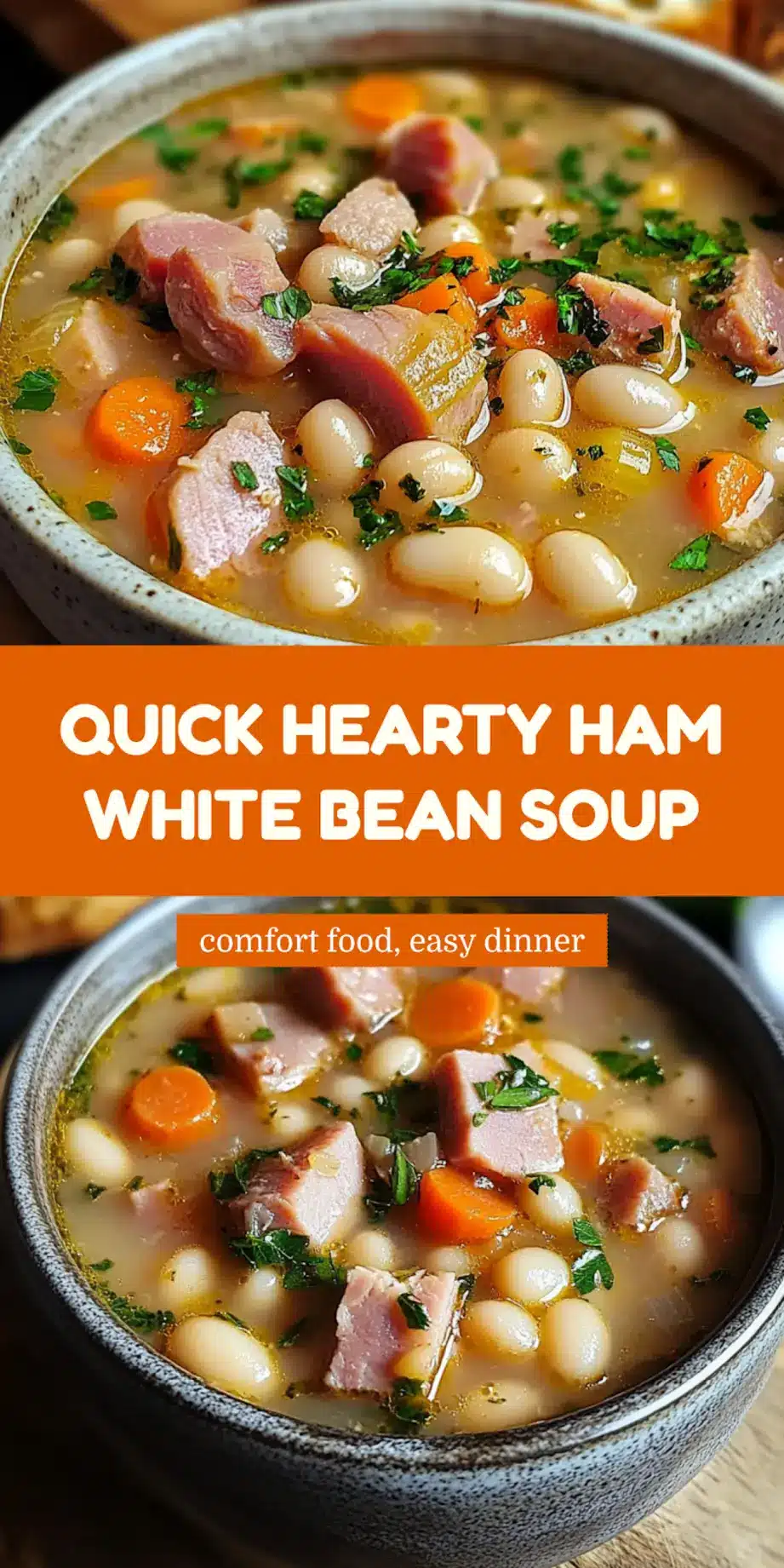 Hearty Ham and White Bean Soup centered hero view, clean and uncluttered