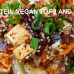 HIGH PROTEIN VEGAN TOFU AND CABBAGE centered hero view, clean and uncluttered