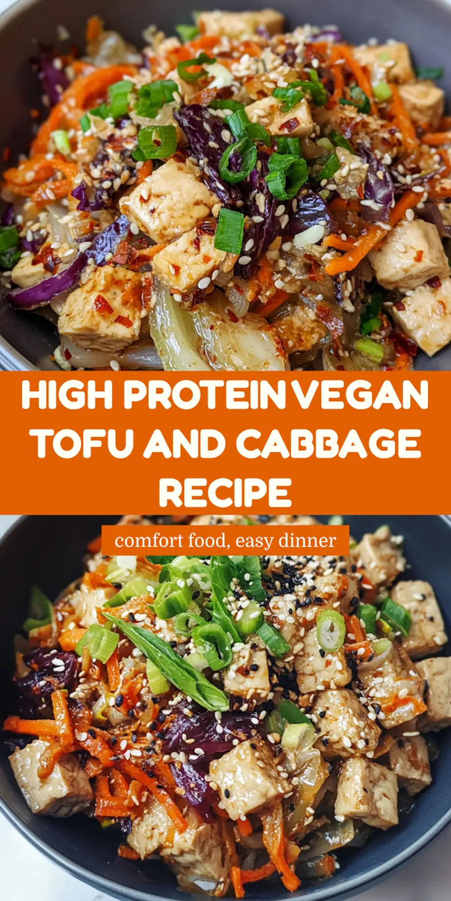 High protein vegan tofu and cabbage plated dish, clean and inviting