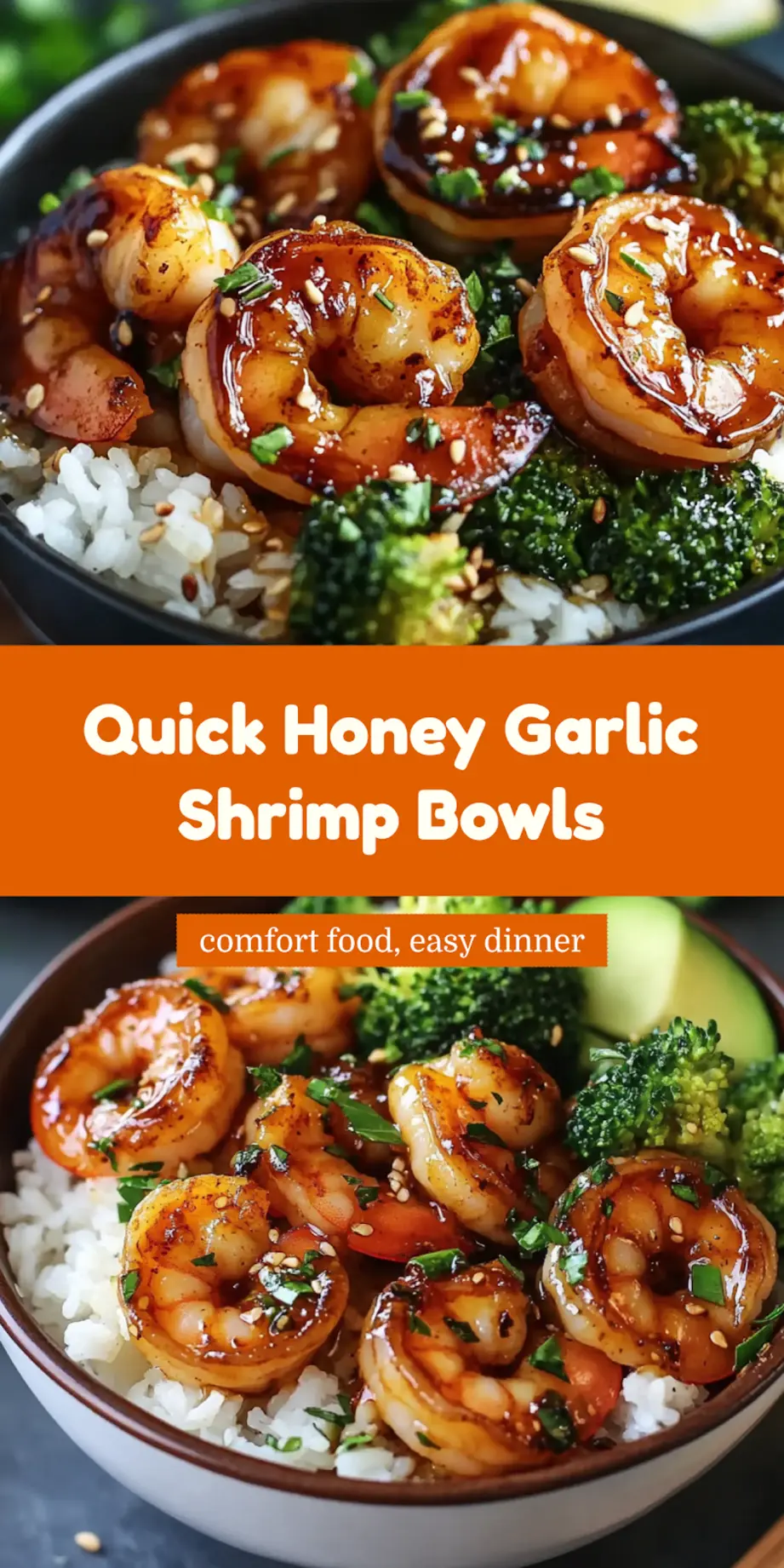 Honey Garlic Shrimp Bowls: A Delicious Quick Recipe 7 Pin image of honey garlic shrimp bowls with rice and vegetables