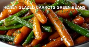 HONEY GLAZED CARROTS GREEN BEANS centered hero view, clean and uncluttered