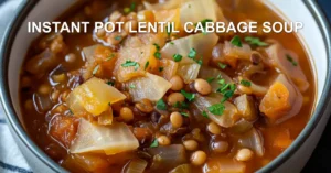 Instant Pot Lentil Cabbage Soup Easy and Delicious Recipe INSTANT POT LENTIL CABBAGE SOUP centered hero view, clean and uncluttered