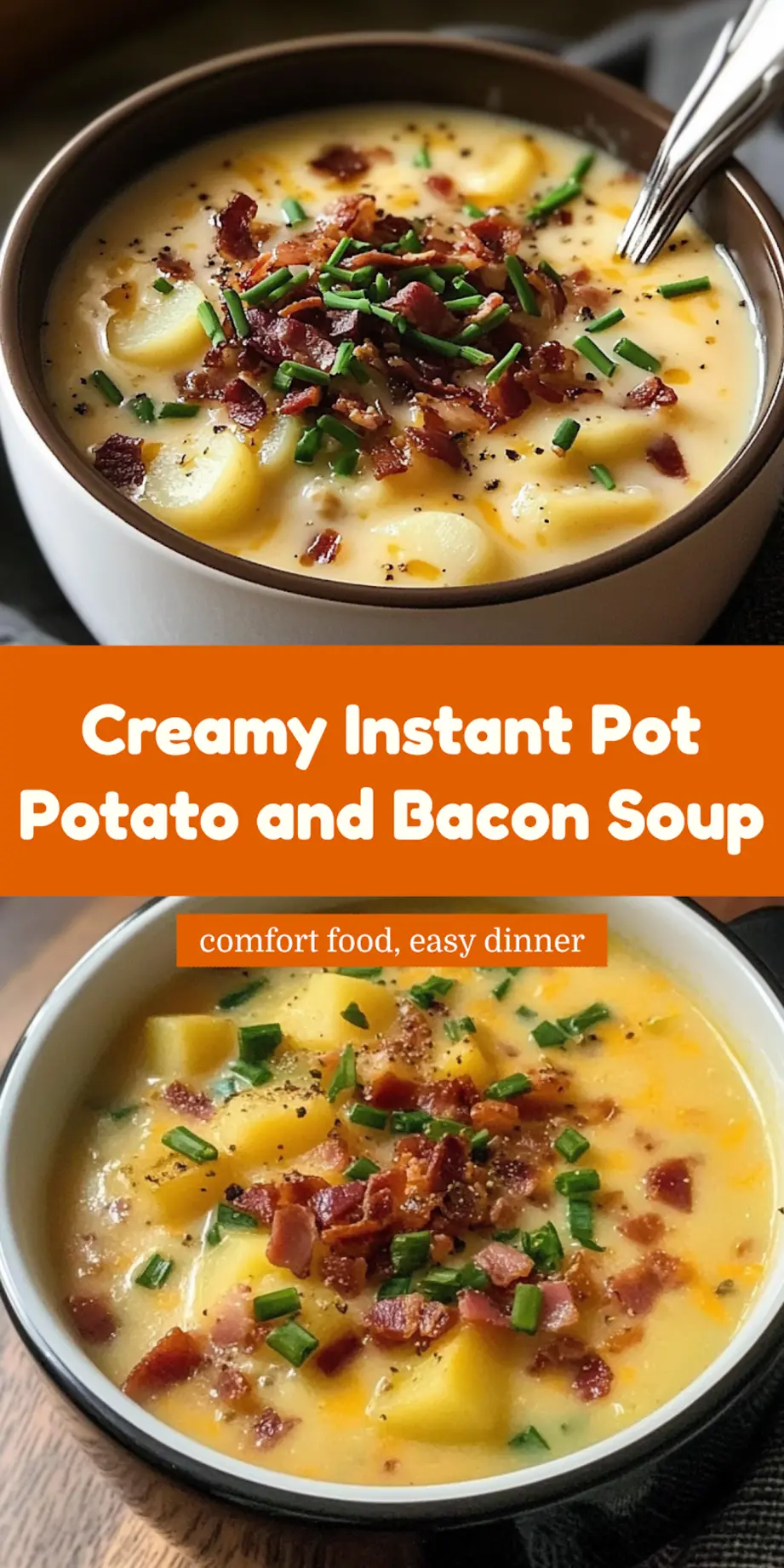 Instant Pot Potato and Bacon Soup Recipe Easy Comfort 7 Served Instant Pot Potato and Bacon Soup in a bowl ready to enjoy, clean presentation