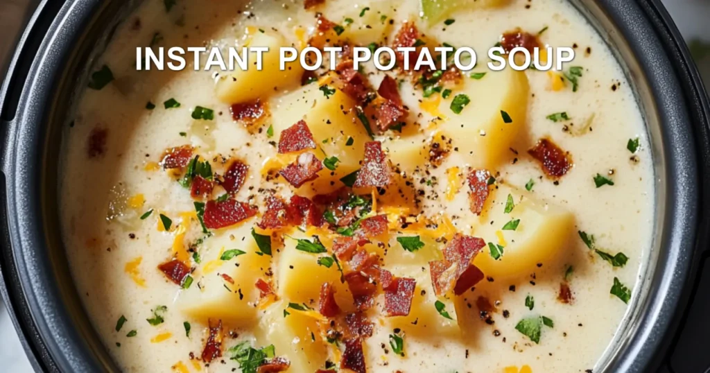 INSTANT POT POTATO SOUP centered hero view, clean and uncluttered