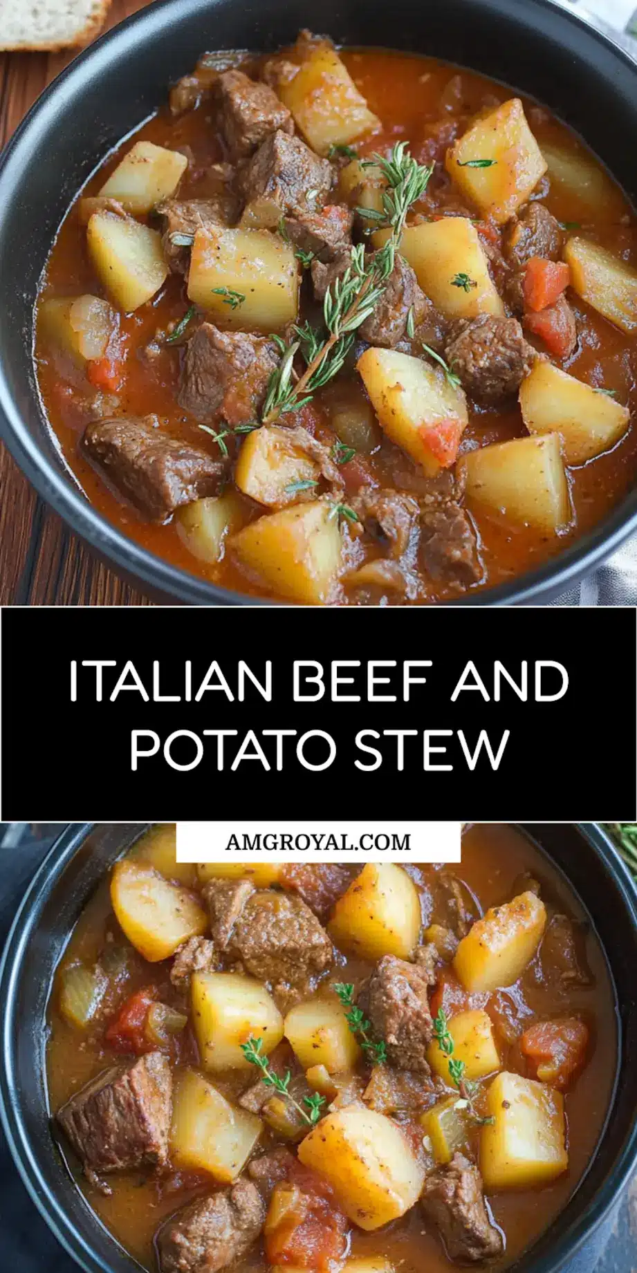 Italian Beef and Potato Stew pin image, centered hero view, clean and uncluttered