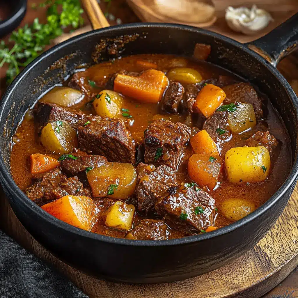 Classic Beef Stew Recipe: Delicious and Easy to Make 6 Classic beef stew recipe ingredients laid out, clean and uncluttered