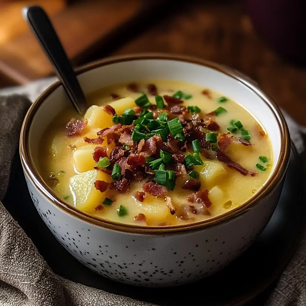 Instant Pot Potato and Bacon Soup Recipe Easy Comfort 6 Ingredients for Instant Pot Potato and Bacon Soup displayed clearly, centered