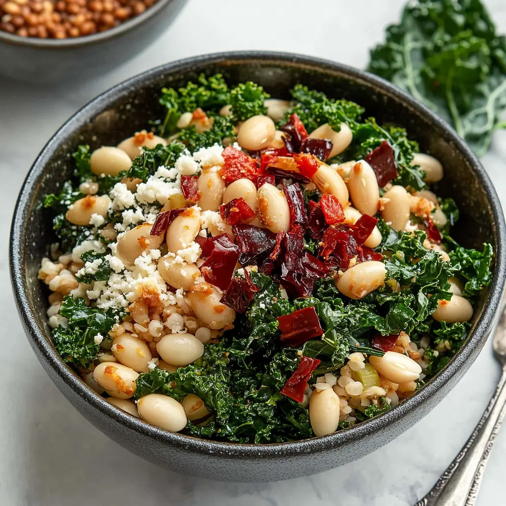 KALE AND WHITE BEAN POWER BOWLS centered hero view, clean and uncluttered
