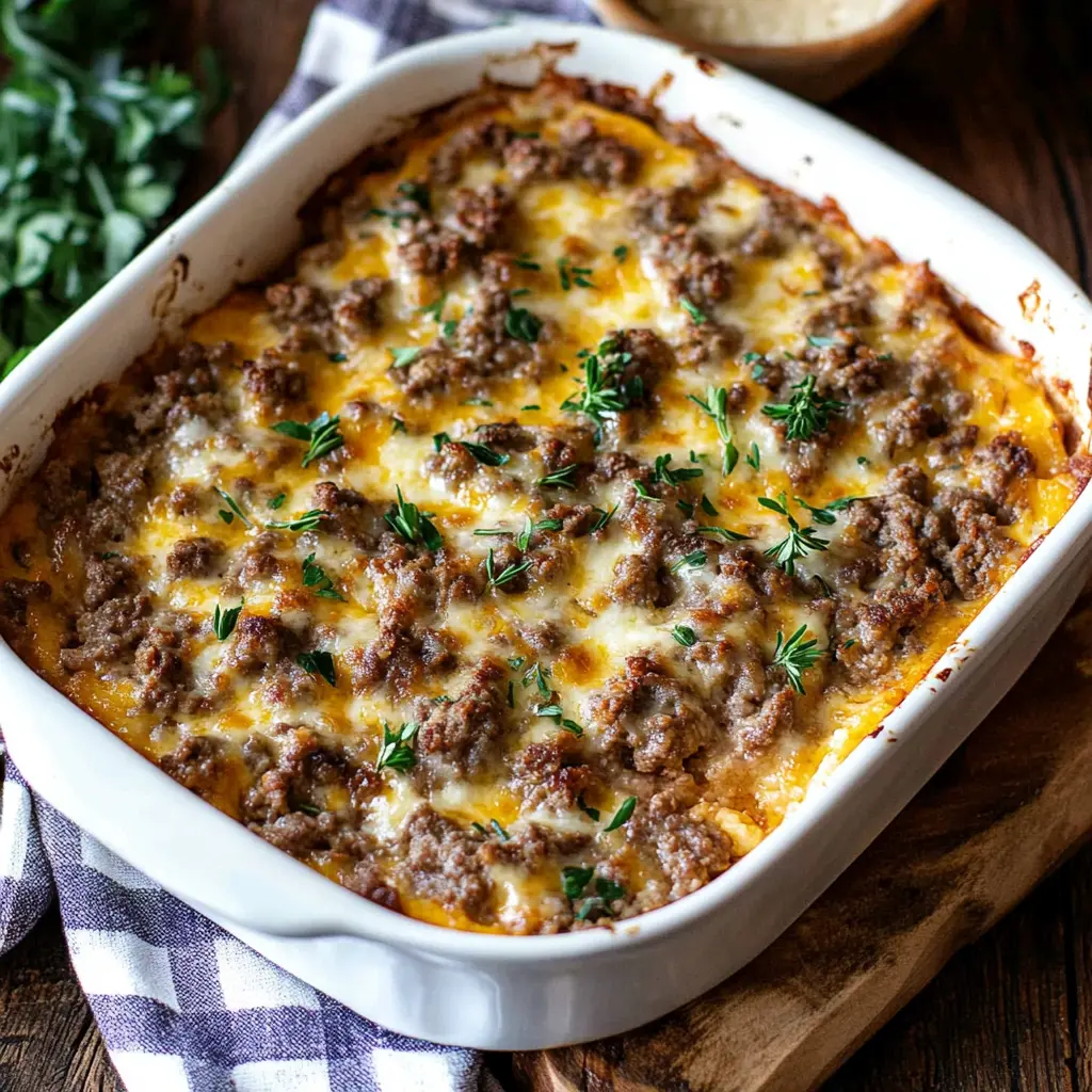 Ingredients for keto ground beef casserole neatly arranged on a clean surface