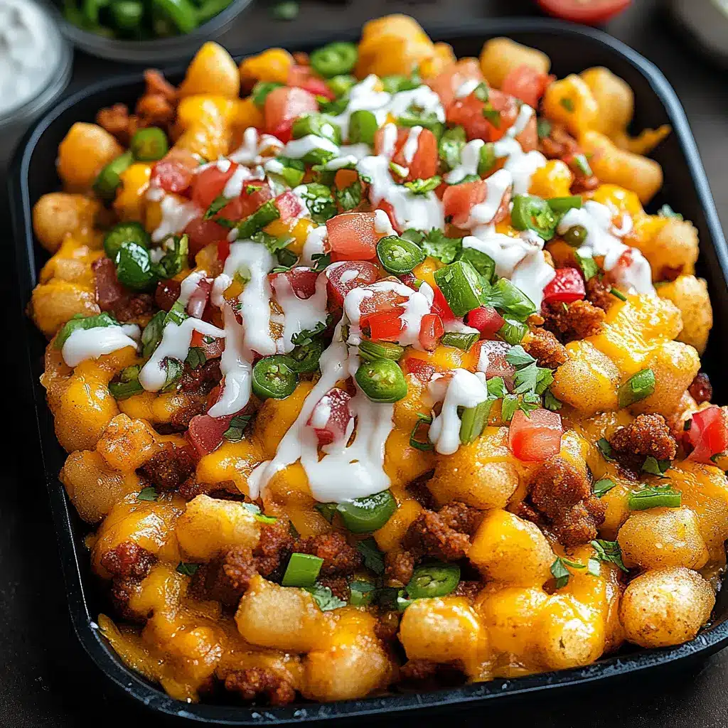 Loaded Tater Tot Nachos: Irresistible Game Day Feast 6 Close-up of Loaded Tater Tot Nachos showing crispy tots with melted cheese and fresh toppings