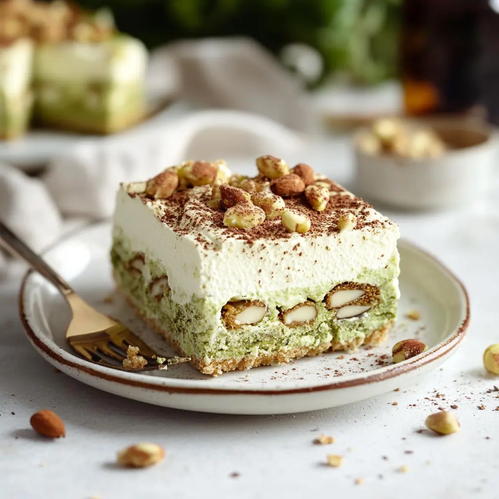 Close-up of pistachio tiramisu ingredients arranged beautifully on a clean surface