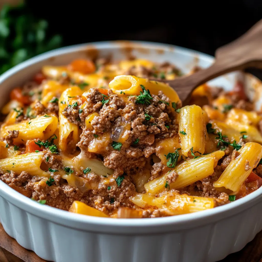 Simple Ground Beef Casserole ingredients neatly arranged on a clean surface