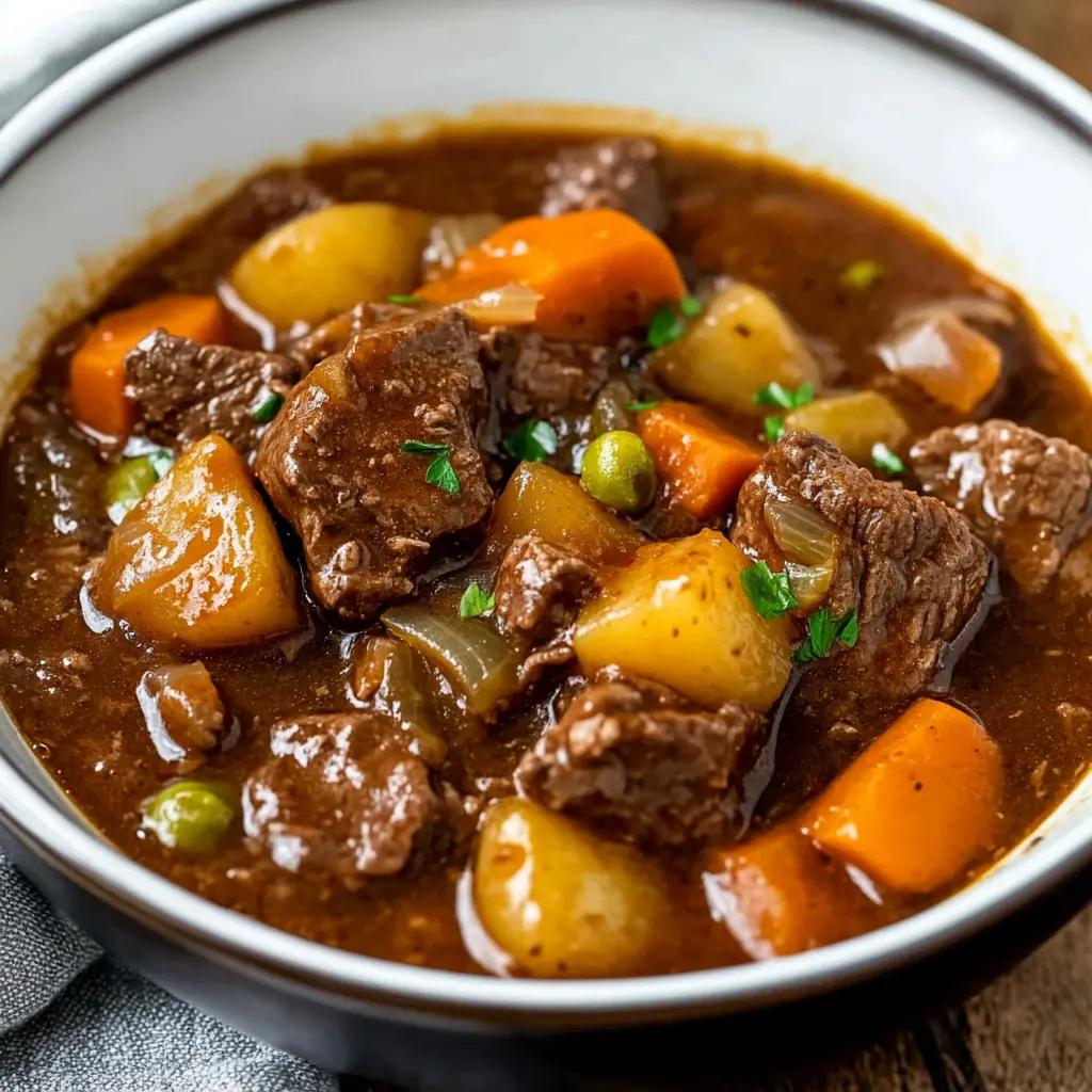 Slow cooker beef stew ingredients laid out neatly
