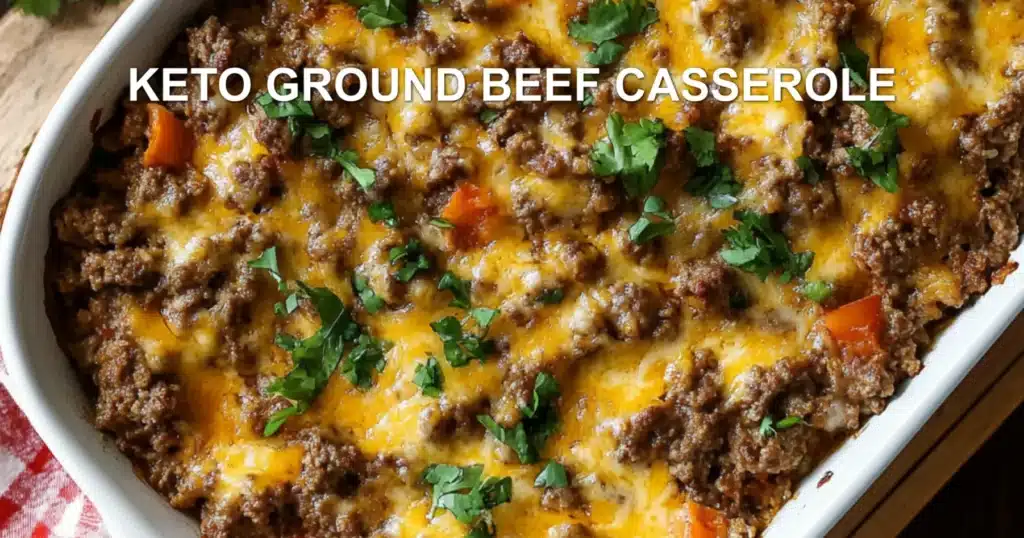 KETO GROUND BEEF CASSEROLE centered hero view, clean and uncluttered