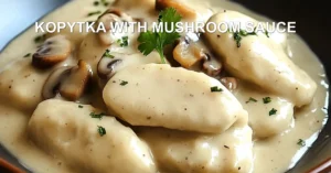 Kopytka with Mushroom Sauce Recipe Easy Homemade Comfort KOPYTKA WITH MUSHROOM SAUCE centered hero view, clean and uncluttered