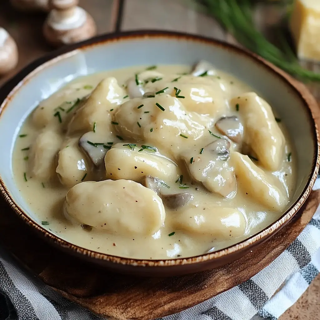 KOPYTKA WITH MUSHROOM SAUCE centered hero view, clean and uncluttered