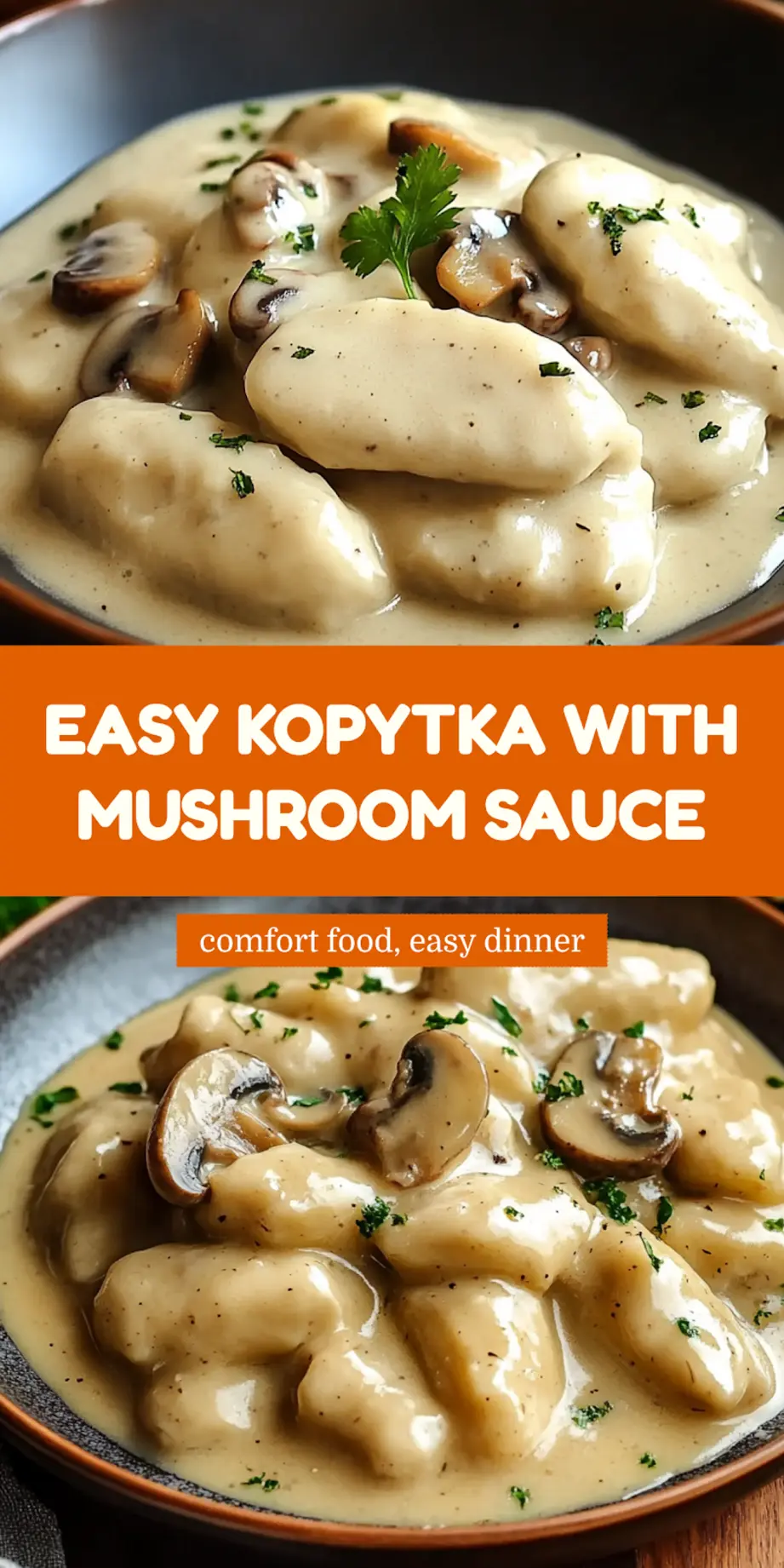 KOPYTKA WITH MUSHROOM SAUCE centered hero view, clean and uncluttered