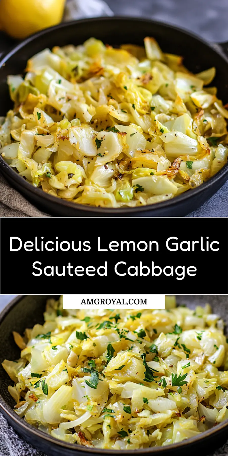 Lemon garlic sauteed cabbage served on a plate